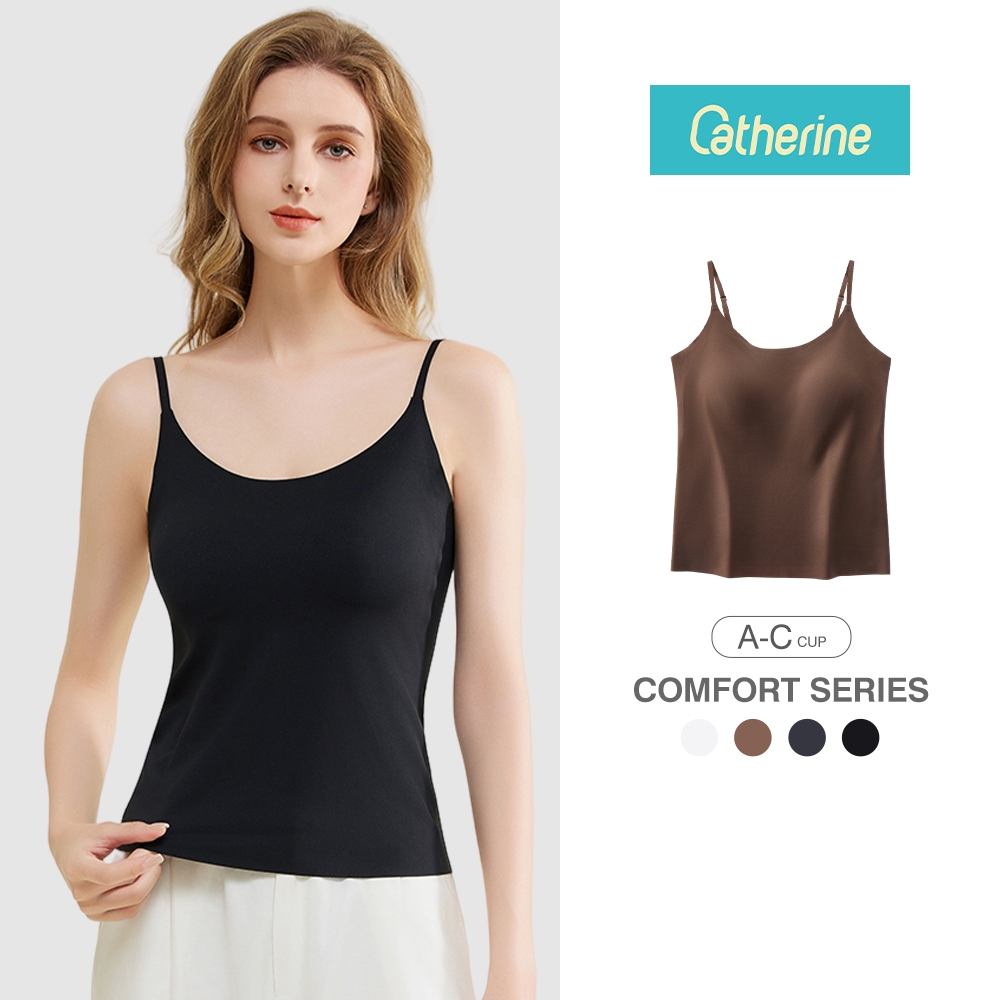 Catherine บราสายเดี่ยว สื้อในไร้ขอบ เสื้อสายเดี่ยวมีบราในตัว ไม่ต้องใส่เสื้อใน ผ้านิ่มๆใส่สบาย Built-in Bra camisole
