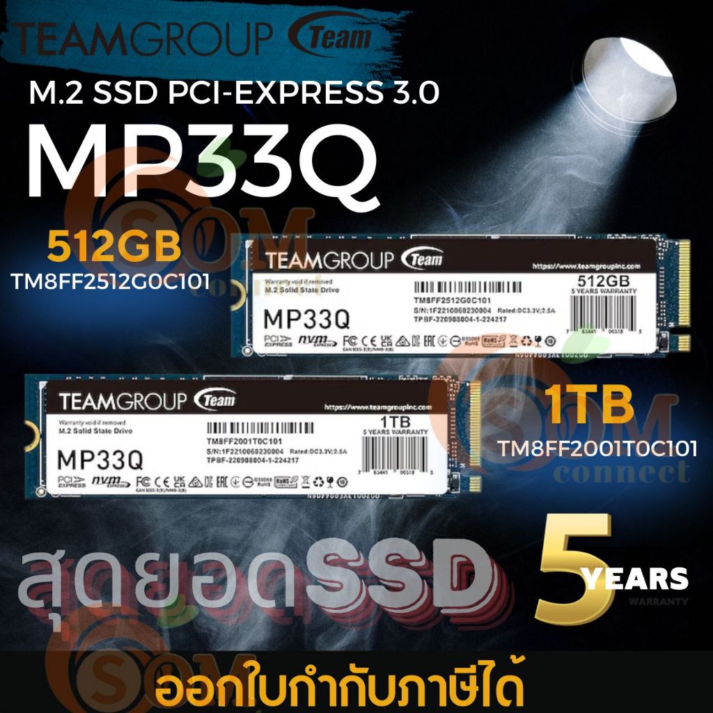 512GB | 1TB SSD M.2 (เอสเอสดี) TeamGroup MP33Q (M.2 2280 PCIe Gen3x4 NVMe 3D QLC)(TM8FF2512G0C101|TM