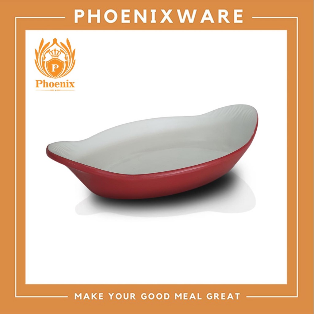 จานทรงเรือ 8.5 นิ้ว ทูโทน (ขาว-แดง) จานรี เมลามีน Phoenix AB211709R-W