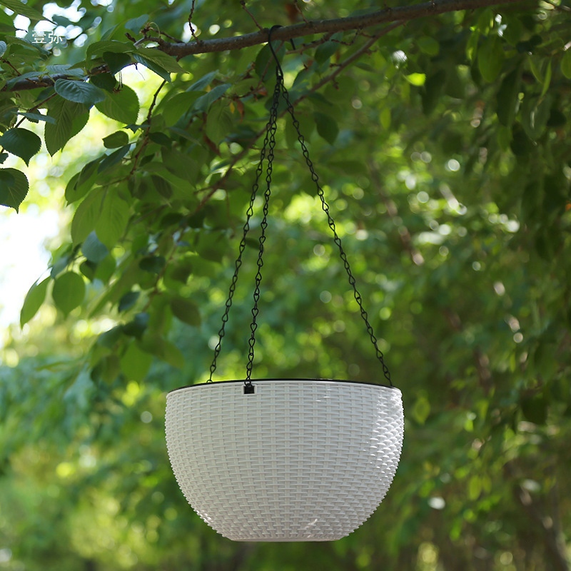 กระถางแขวนตะกร้าหวายเทียม รูปแบบใหม่ที่เรียบง่าย กระถางห้อย แขวนอยู่ กระถางดอกไม ้สำหรับตกแต่งสวน - รูปที่ 3