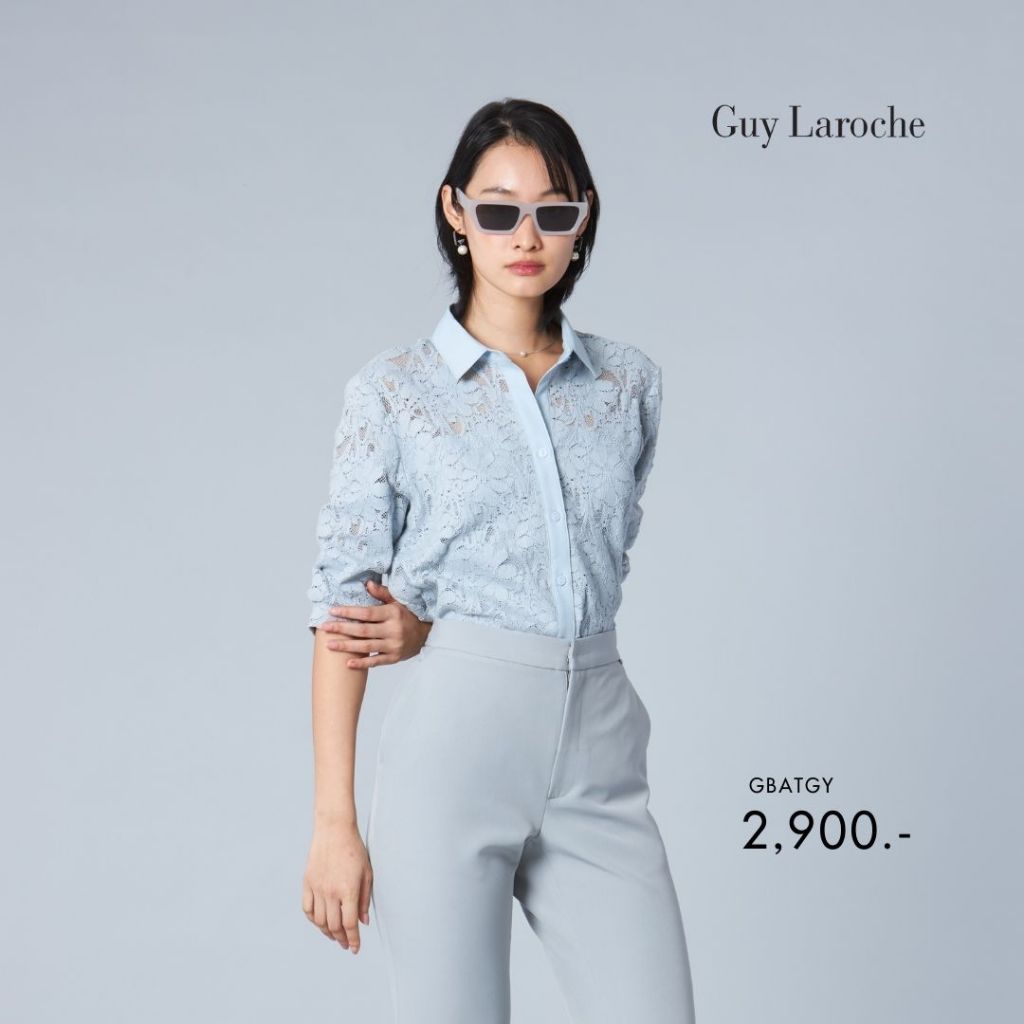 Guy Laroche ชุด ลูกไม้ ไปงาน Luxury Lace แขนสามส่วน สีเทา GBATGY
