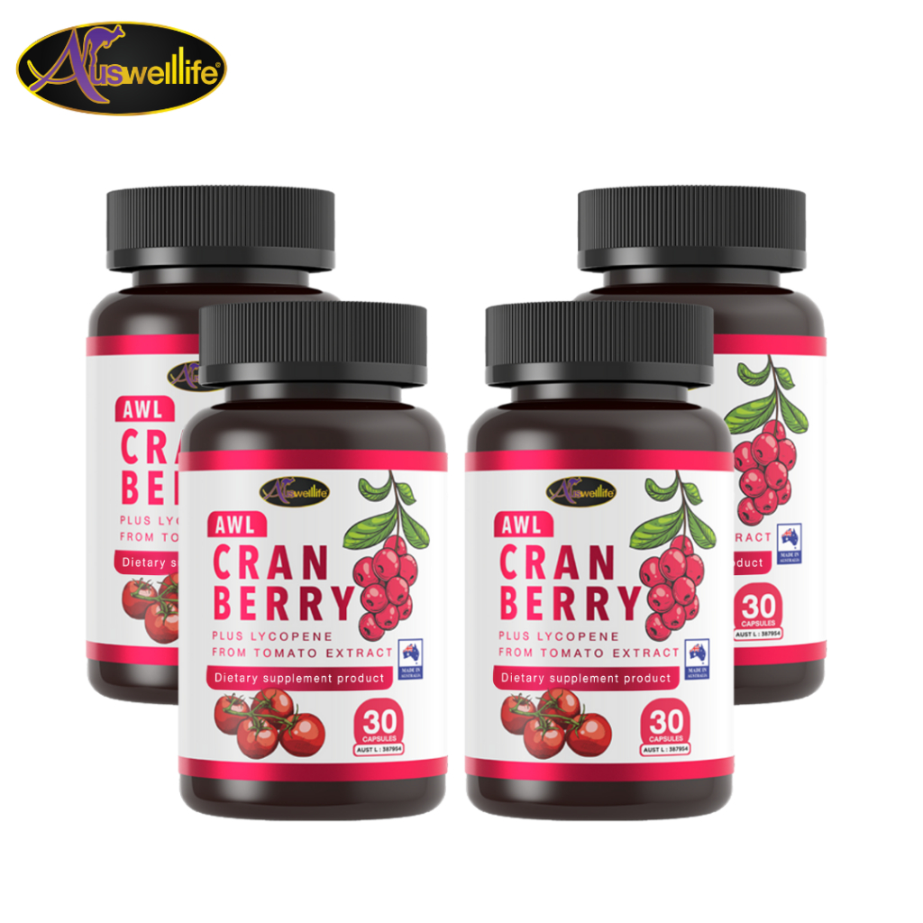 [พิเศษ 4 กระปุก] AWL Cranberry Plus Lycopene บำรุงผิวให้สดใส 30 แคปซูล ราคา 1,290 บาท (Auswelllife)