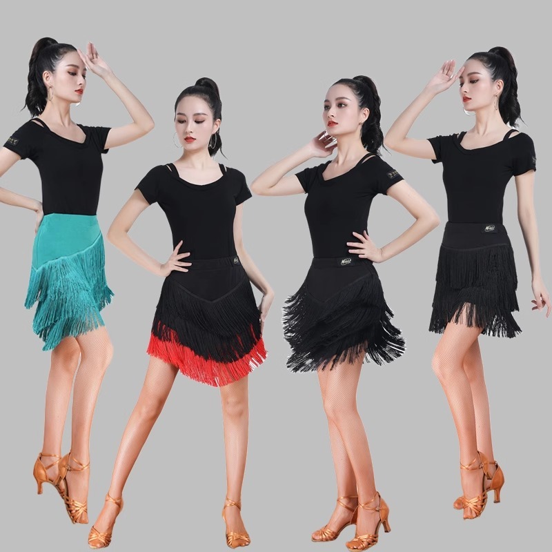 สุภาพสตรี Latin Dance Fringe กระโปรงสั้นผู้ใหญ่ชุดชั้นในครึ่งความยาวกระโปรงสําหรับเต้นรํา