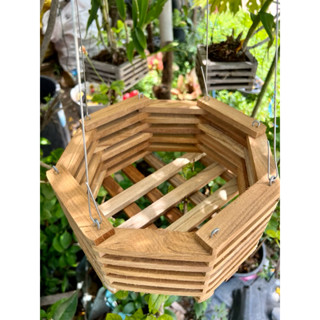 กระเช้ากล้วยไม้ กระถางแขวนไม้สัก ลวดแขวนกระเช้ากล้วยไม้