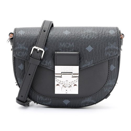 MCM/MCM Women's Patricia Black Faux Leather PVC Shoulder Crossbody Bag กระเป๋าคาดเอว