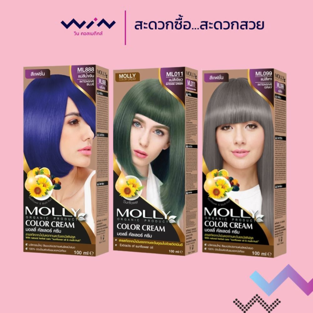 Molly มอลลี่ คัลเลอร์ ครีม 100 มล. สีย้อมผม ยาย้อมผม ปิดผมหงอก สีแฟชั่น