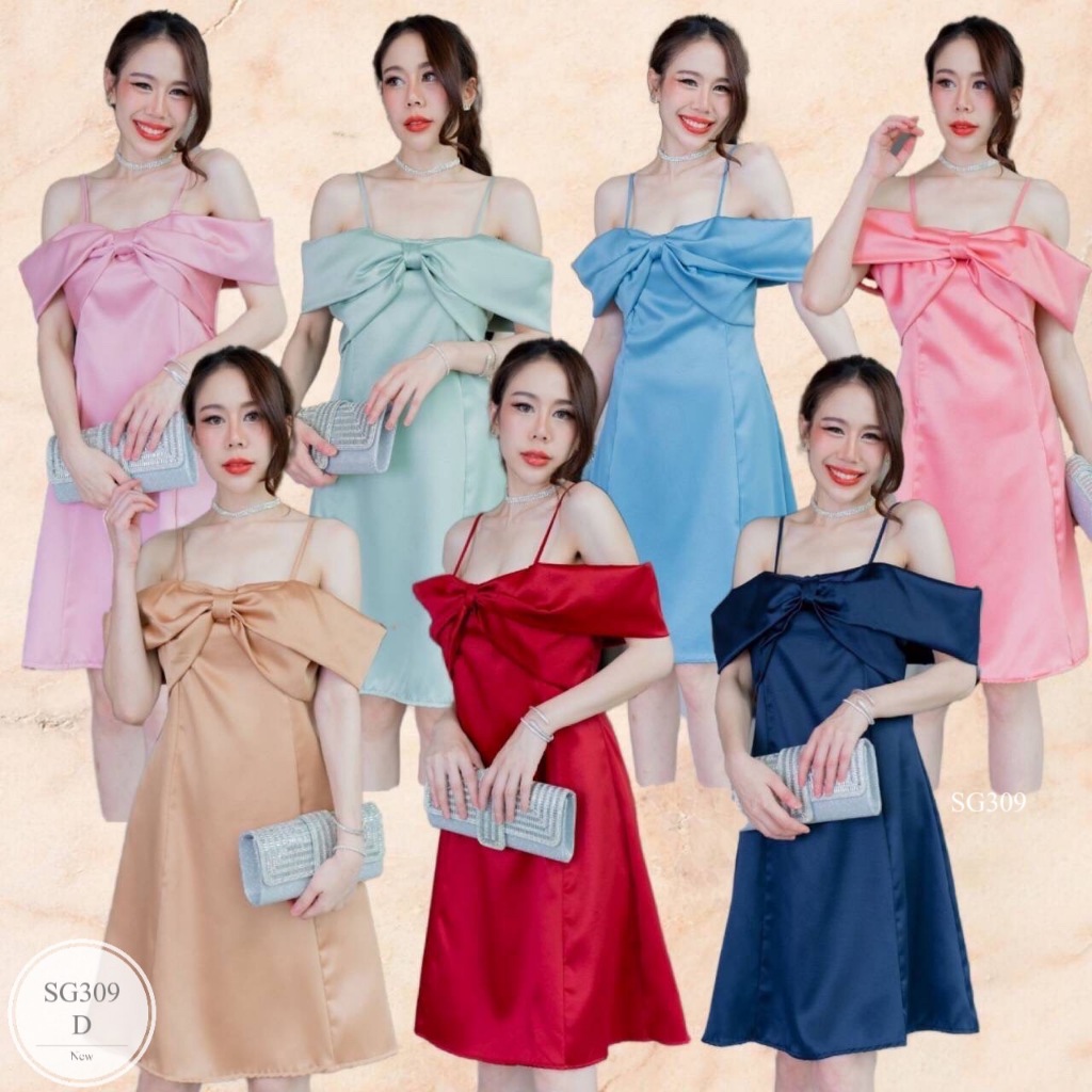 SG309 เดรสสายเดี่ยว ปาดไหล่ อกแต่งโบว์ด้านหน้า ใส่ออกงาน ร่วมงานแต่ง เพื่อนเจ้าสาว ใส่ดินเนอร์ ใส่ออกงานกินขาดแน่นอนค่ะ