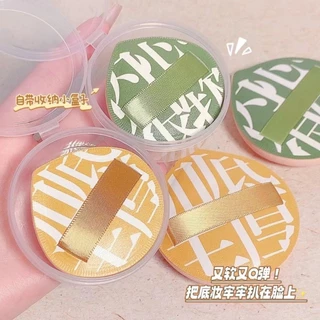 พัฟฟองน้ำ พัฟแต่งหน้า Size XL [มีกล่อง] สีเขียวและสีเหลือง หนานุ่ม ทรงหยดน้ำ พร้อมส่งจากไทย