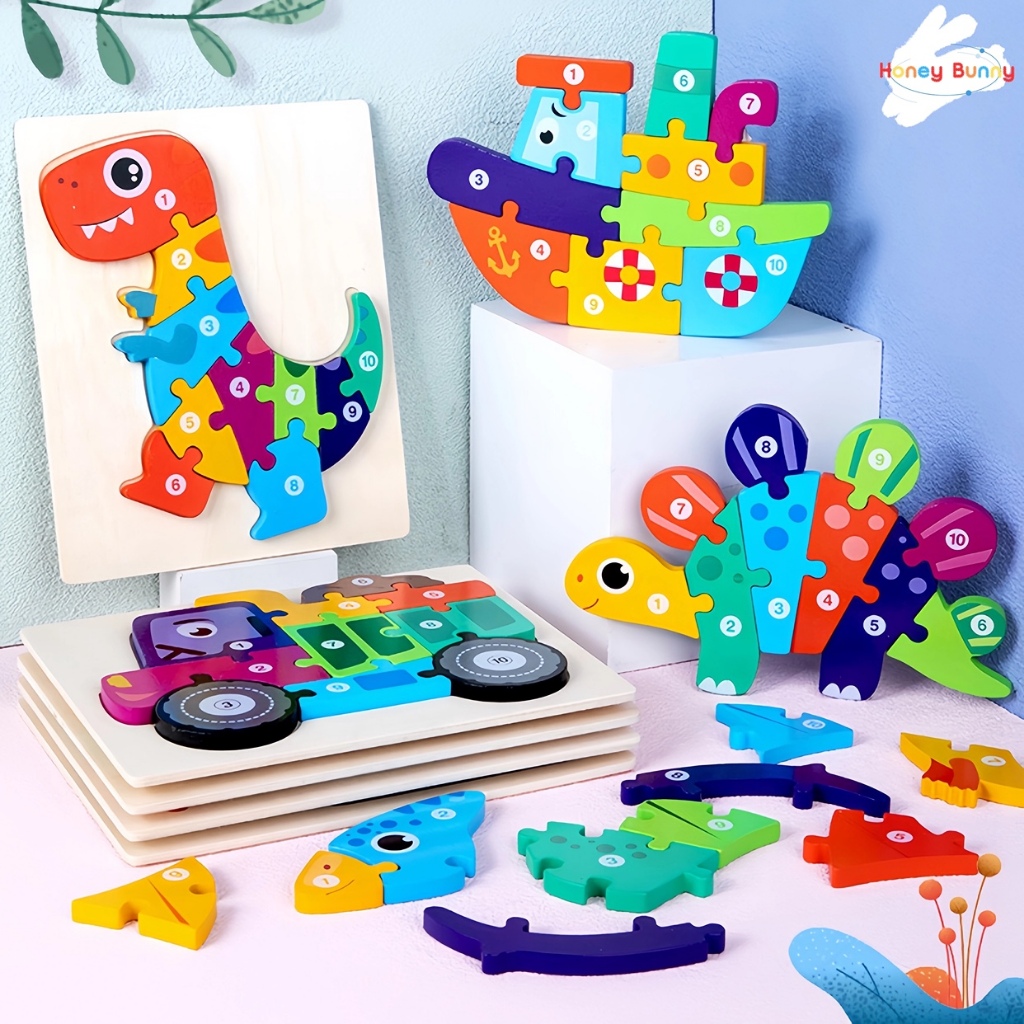 Honey Bunny ปริศนาไม้ Montessori Toys Dinosaur Toddlers 2-5 ปี ของขวัญ ของเล่น การศึกษาก่อนวัยเรียน