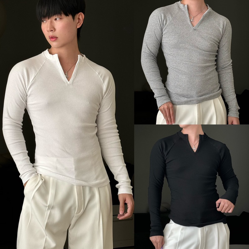 เสื้อยืดรัดรูปแขนยาว ผ้าร่องหนาพรีเมี่ยม แบรนด์ cozy vibe