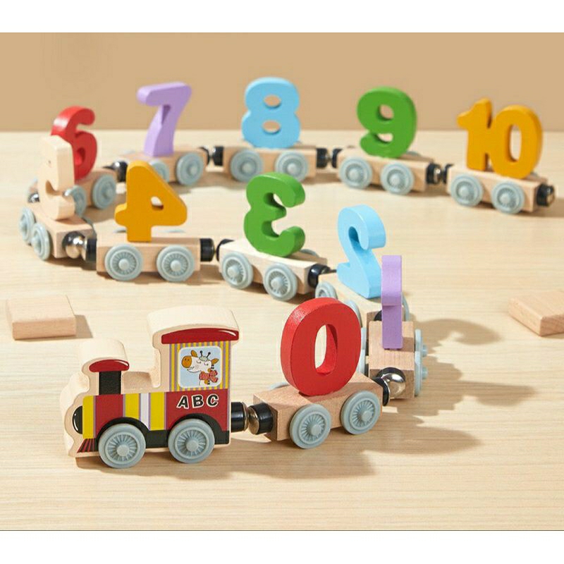ของเล่นรถไฟไม้ ตัวเลข 0-12 พร้อมแม่เหล็ก ใช้กับราง ikea ได้ Magnetic Wooden Train 12 pcs
