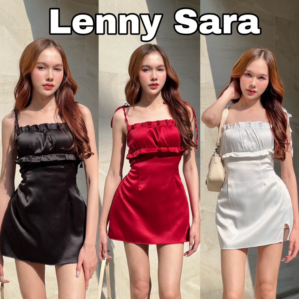 Lenny Sara เดรส มิเดรส ผ้าซาร่า เชือกผูกเอว