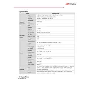 HIKVISION POE Switch 4 / 8 Port DS-3E0106P-E/M / DS-3E0310P-E/M / DS-3E1106P-EI/M / DS-3E1310P-EI/M / DS-3E1510P-SI