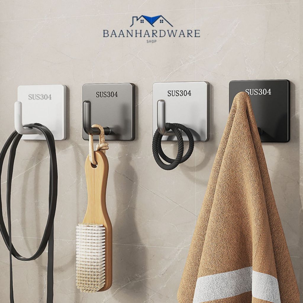BAANHARDWARE ไม่เจาะผนัง ที่แขวนติดผนัง ขอแขวนอเนกประสงค์ ขอแขวนสแตนเลส ER-E023
