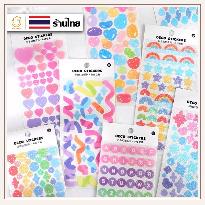 (P-028) 18ลายพร้อมส่งจากไทย สติ๊กเกอร์ PVC สติ๊กเกอร์ไดคัท สติกเกอร์ ริบบิ้น หมี เกาหลี ติดเคส โน๊ตบุ๊ค สติกเกอร์ตกแต่