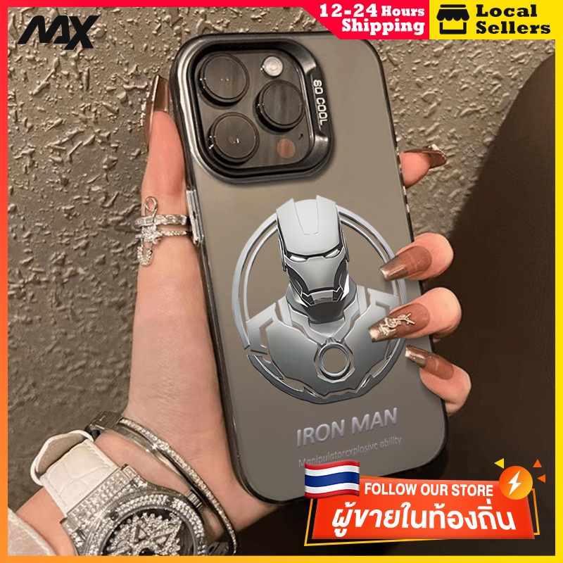 สีดำหรูหราซิลิโคนแข็งกรณีโทรศัพท์ ไอรอนแมน for IPhone 13 12 7Plus 14 15 11 Pro MAX 8 6 7 6S Plus X XR XS