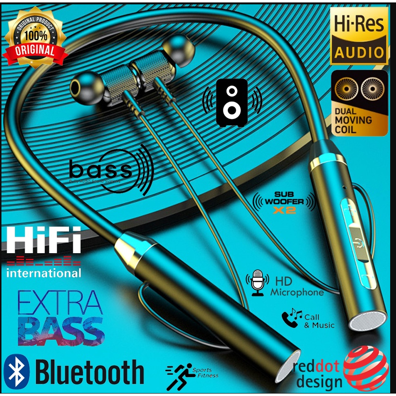 หูฟังบลูทูธ หูฟังไร้สายพร้อมไมโครโฟน หูฟังอินเอียร์เบสสเตอริโอไฮไฟ Bluetooth Earphone Neckband Wireless Earbuds with Mic