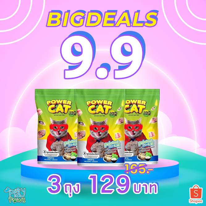 โปร 9.9 อาหารแมว Power Cat รสปลาทู 1 kg.x 3 ถุง