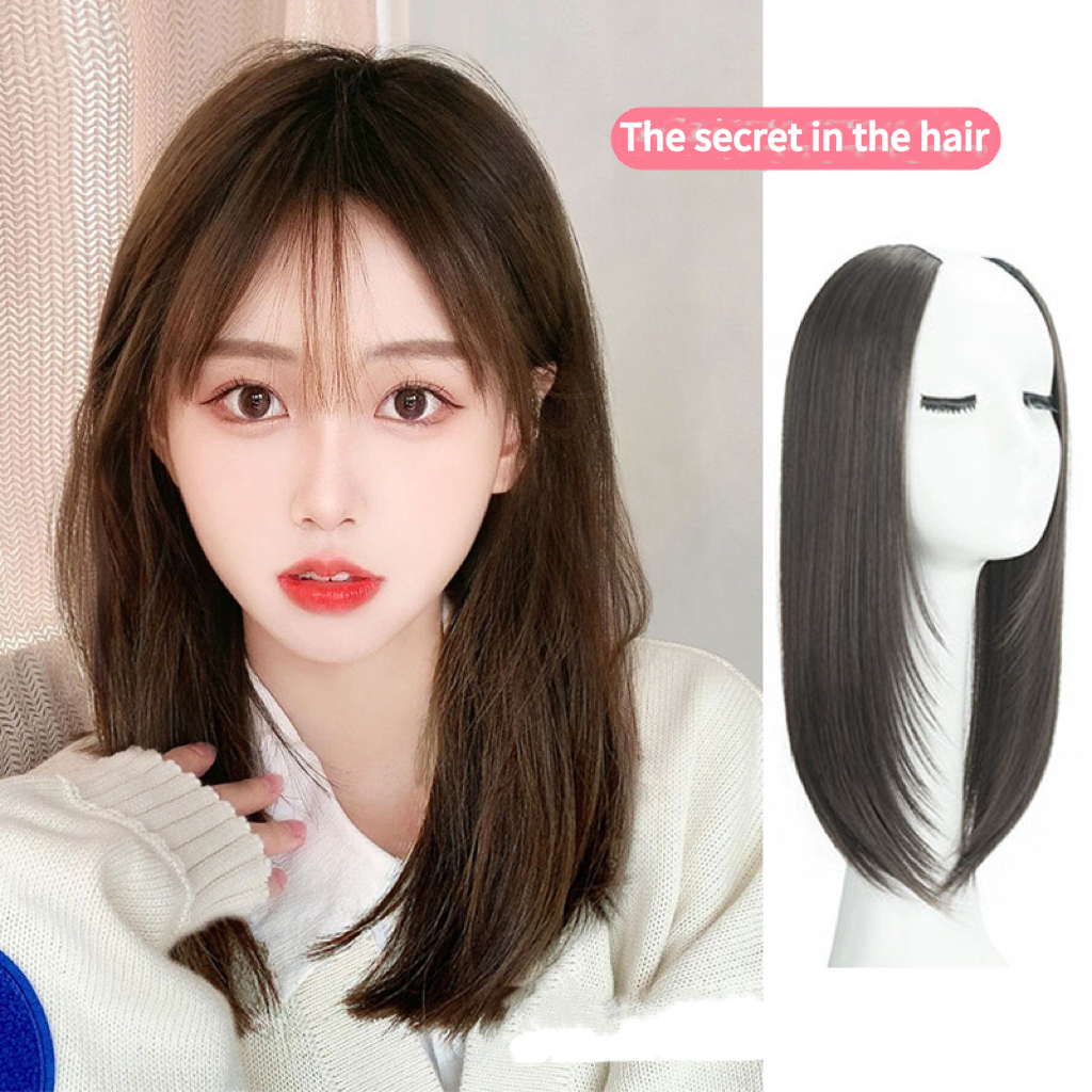 【ในสต็อก】ทรงผมสังเคราะห์แบบยาวตรงต่อคลิปในผมรูปตัววีผมทนความร้อนได้ผมสีดำสีน้ำตาล