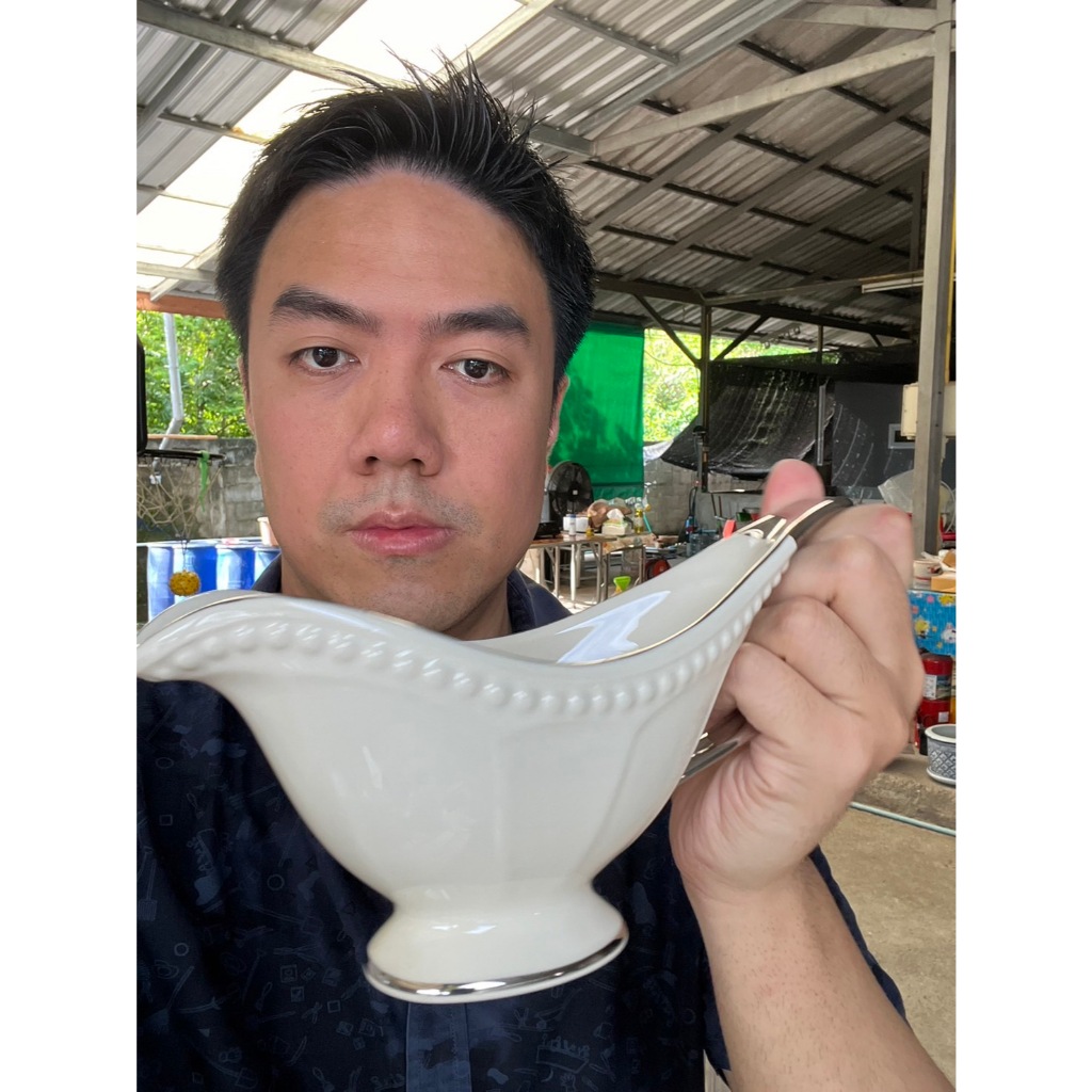 ซอสโบท เซรามิค พอร์ซเลน Sauce Boat ชอบสีเงิน โถใส่ซอส ใส่น้ำสลัด ใส่นม ออกใบกำกับภาษีได้