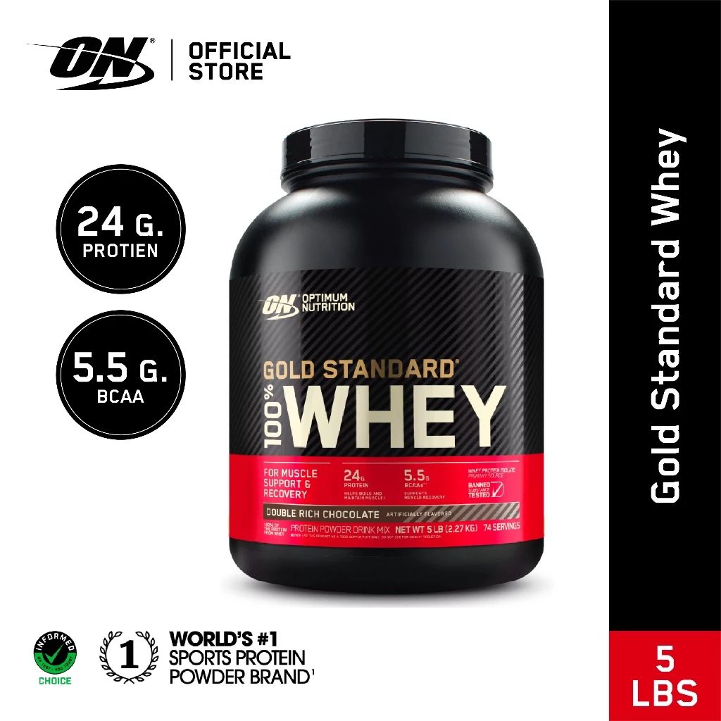 Optimum Nutrition Gold Standard Whey Protein 5 Lbs. เวย์โปรตีนไอโซเลตเป็นส่วนประกอบหลัก