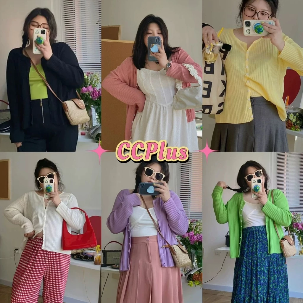 CiCi Plus+(2277) เสื้อไหมพรมคอกลมแขน ยาวกระดุมสามารถใช้งานได้จริงเหมาะสำหรับสาวเกาหลี