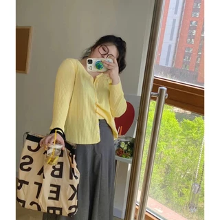 CiCi Plus+(2277) เสื้อไหมพรมคอกลมแขน ยาวกระดุมสามารถใช้งานได้จริงเหมาะสำหรับสาวเกาหลี