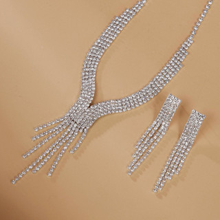 ชุดสร้อยคอและต่างหู ประดับคริสตัล เครื่องประดับสําหรับผู้หญิ…