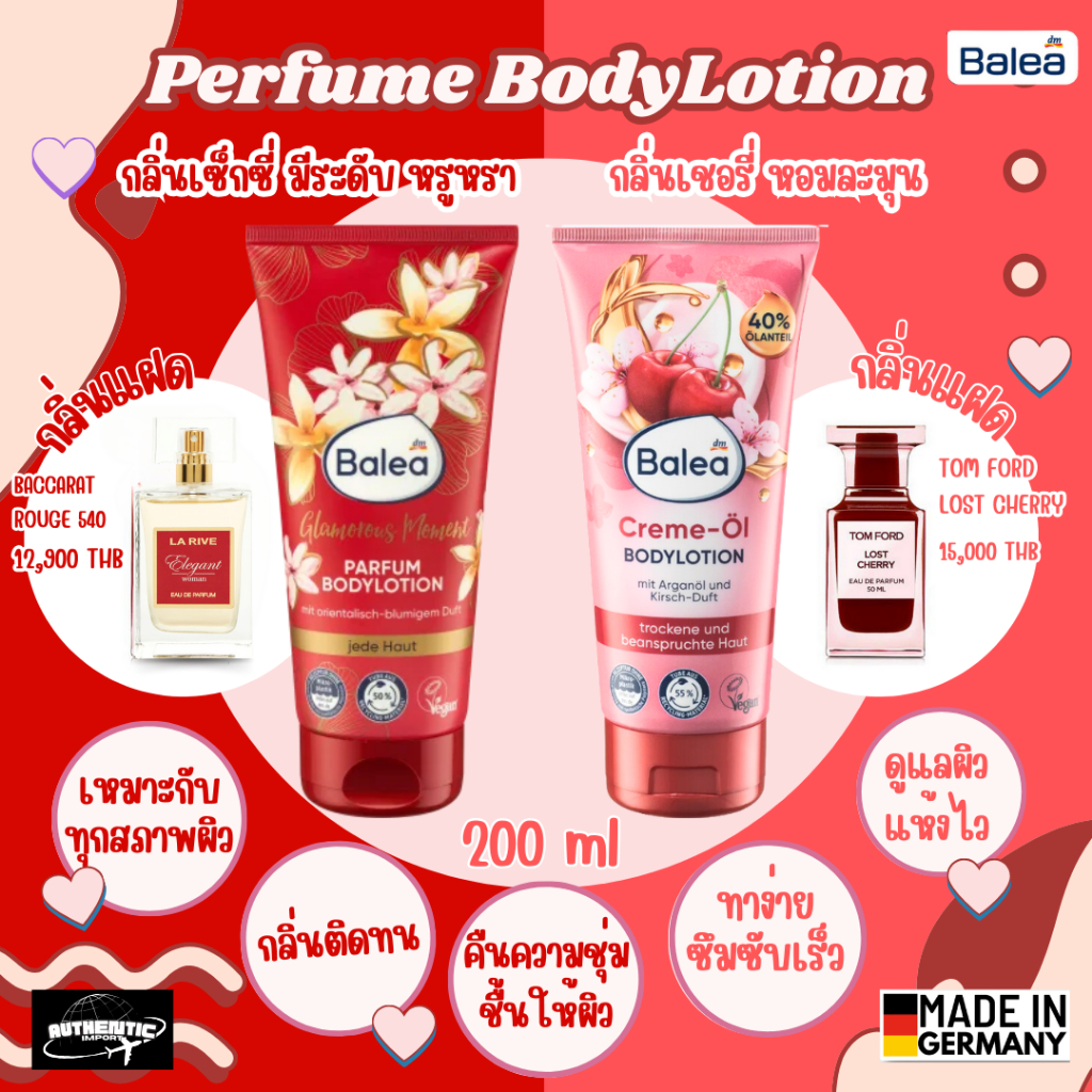 ถูกที่สุด 🔥 Balea Perfume Body Lotion กลิ่นแฝด MFK Rouge 540/ กลิ่นแฝด Tom Ford Lost Cherry ❤️