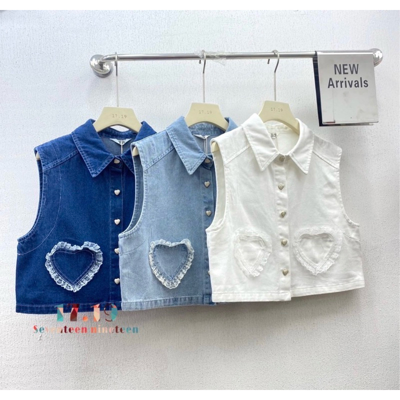 Gentle jeans เสื้อเชิ๊ตยีนส์แต่งกระเป๋าหน้าทรงหัวใจ