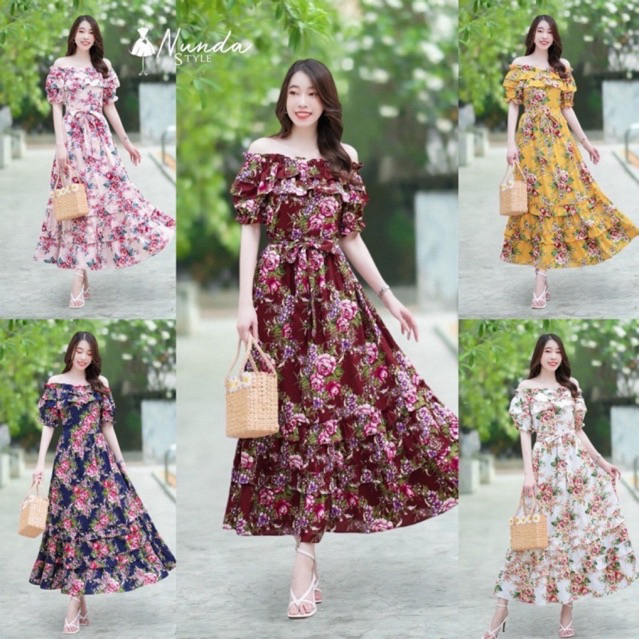เดรสยาวลายดอกไม้คลาสสิค สวยมาก งานสาวหวานๆสไตล์เจ้าหญิง