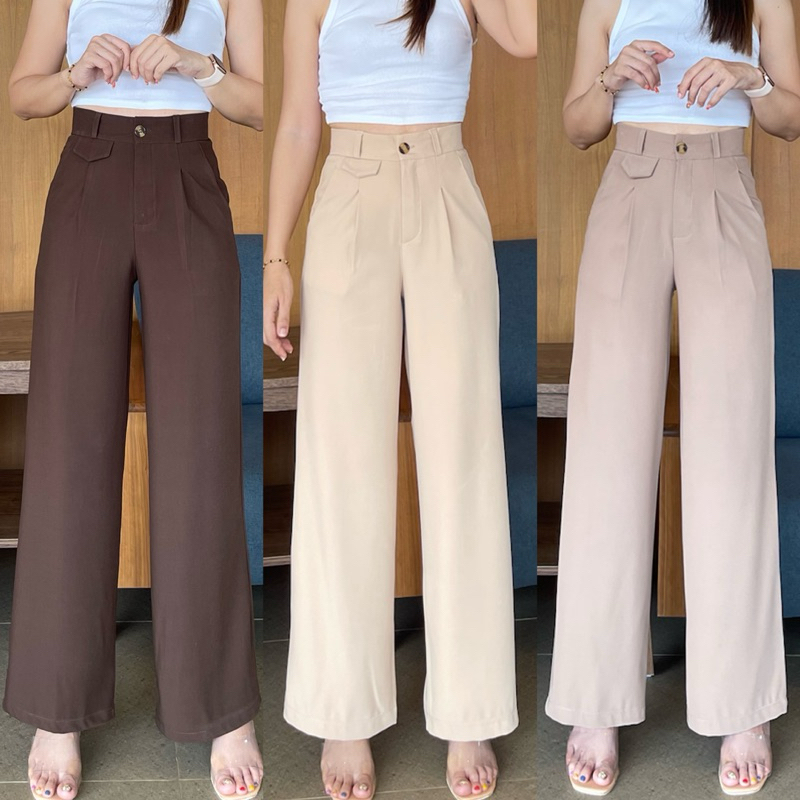 [ NEW ] Pentagon Pants กางเกงขายาว ขากระบอกใหญ่ เอวสูง ผ้าVIGO ดีเทลฝากระเป๋า