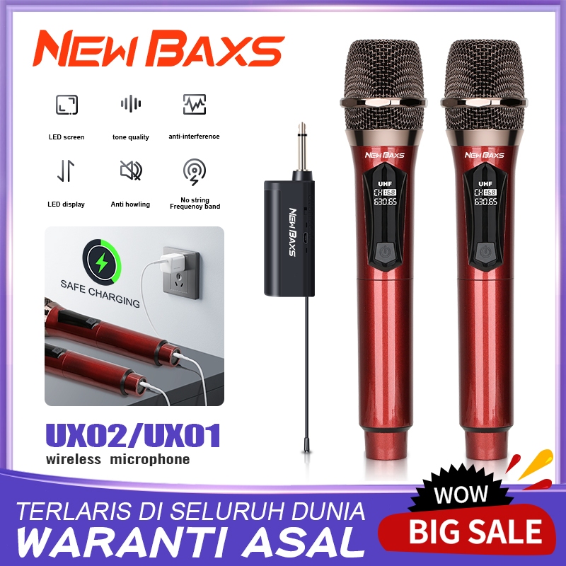 NEW BAXS UX01/UX02 ไมโครโฟนไร้สาย 2 ไมโครโฟนแบบใช้มือถือ 50M ระยะทางรับ UHF FM C