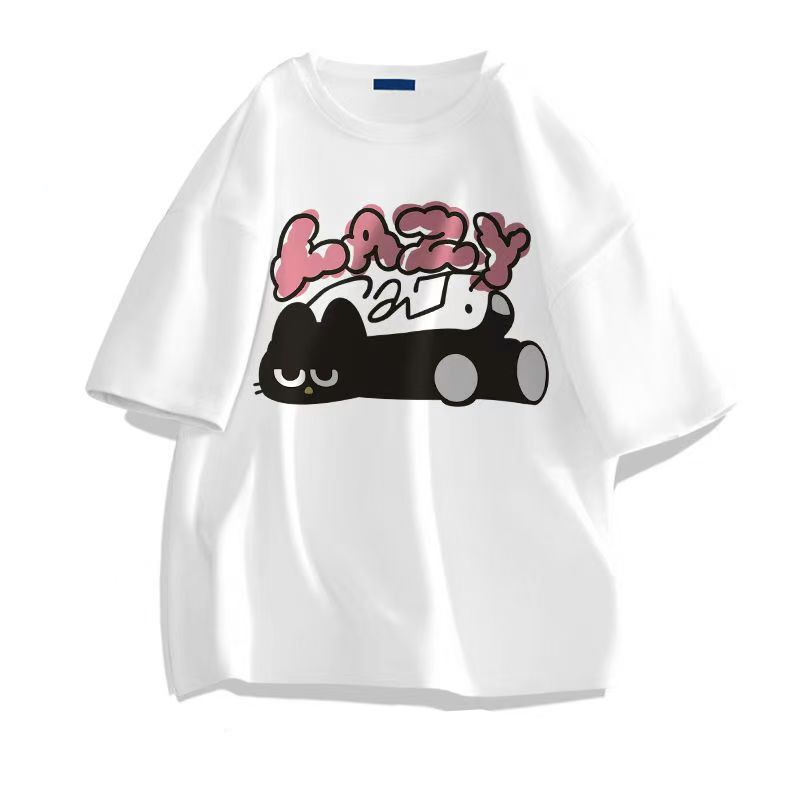เสื้อยืดขาว แฟชั่น oversize ผ้าฝ้าย แมวดํา น่ารัก นักเรียน เสื้อคอกลม S-3XL สไตล์เกาหลี สวมใส่สบาย ส่งเร็ว จัดส่งจากไทย
