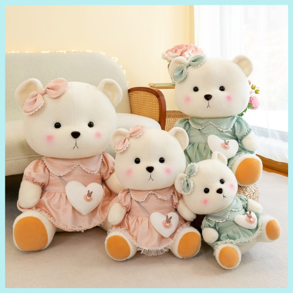 ตุ๊กตาหมีเท็ดดี้ใส่ชุดสะพายกระเป๋าหัวใจ 40CM 50CM 60CM เขียนการ์ดอวยพรได้ ของขวัญวันเกิด ของขวัญวันครบรอบ