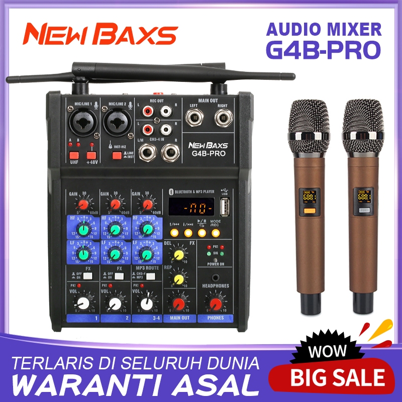 NEW BAXS G4B-PRO professional ผสมเสียง 4 ช่อง UHF ไมโครโฟนไร้สาย 80 เมตรรับระยะทางสนับสนุน PC/USB/MP3/บลูทูธเล่น DJ