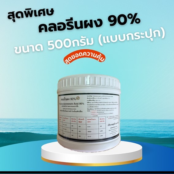 คลอรีนผง90% ฆ่าเชื้อโรค ทำความสะอาด สระว่ายน้ำ (500กรัม/กระปุก)