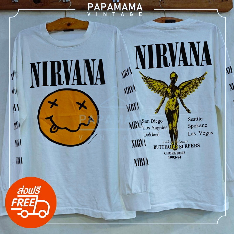 [NIRVANA] THE END OF MUSIC @ 1994  tag Giant แขนยาว เสื้อวง เสื้อทัวร์  เนอร์วาน่า papamama vintage