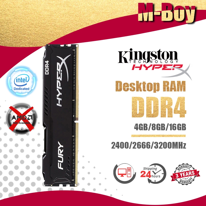 【 For Intel CPU Only】8GB/16GB Kingston Hyperx 2400/2666/3200MHZ Desktop RAM DDR4 DIMM for PC