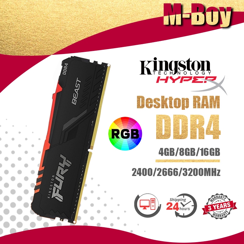 【สินค้าเฉพาะจุด】RGB Kingston Hyperx BEAST 4gb/8GB/16GB RGB 2400/2666/3200MHZ Desktop RAM DDR4 for PC