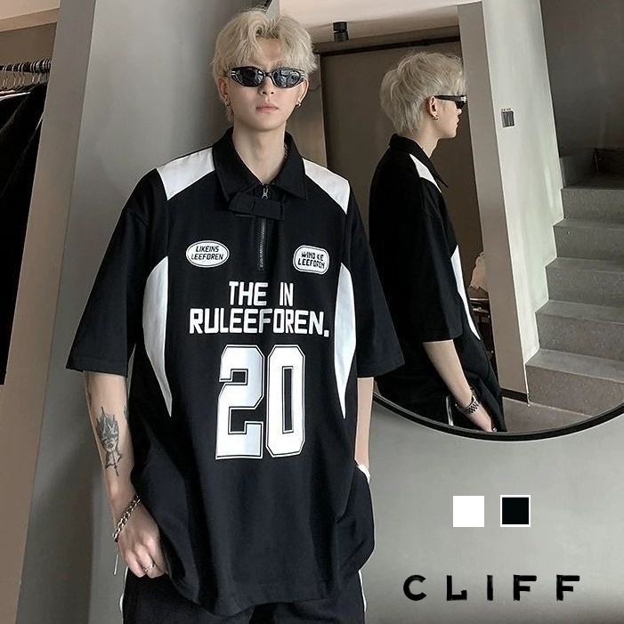 CLIFF เสื้อโปโลผู้ชาย สไตล์อเมริกัน แนววินเทจ ยอดนิยม เสื้อลำลอง แขนสั้นคอปก ชุดคู่รัก