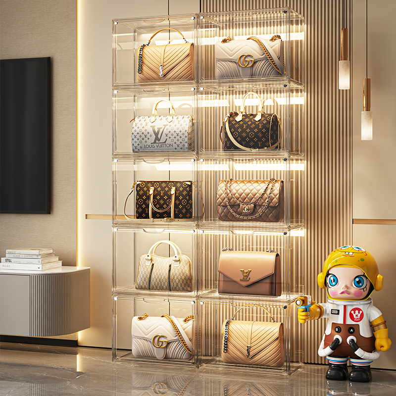 HOME ตู้เก็บของใช้ในบ้าน เก็บกระเป๋า กล่องโชว์โปร่งใสสุดหรู กล่องโชว์กระเป๋า ชั้นวางของ กันฝุ่น กล่องเก็บของ กล่องเก็บขอ