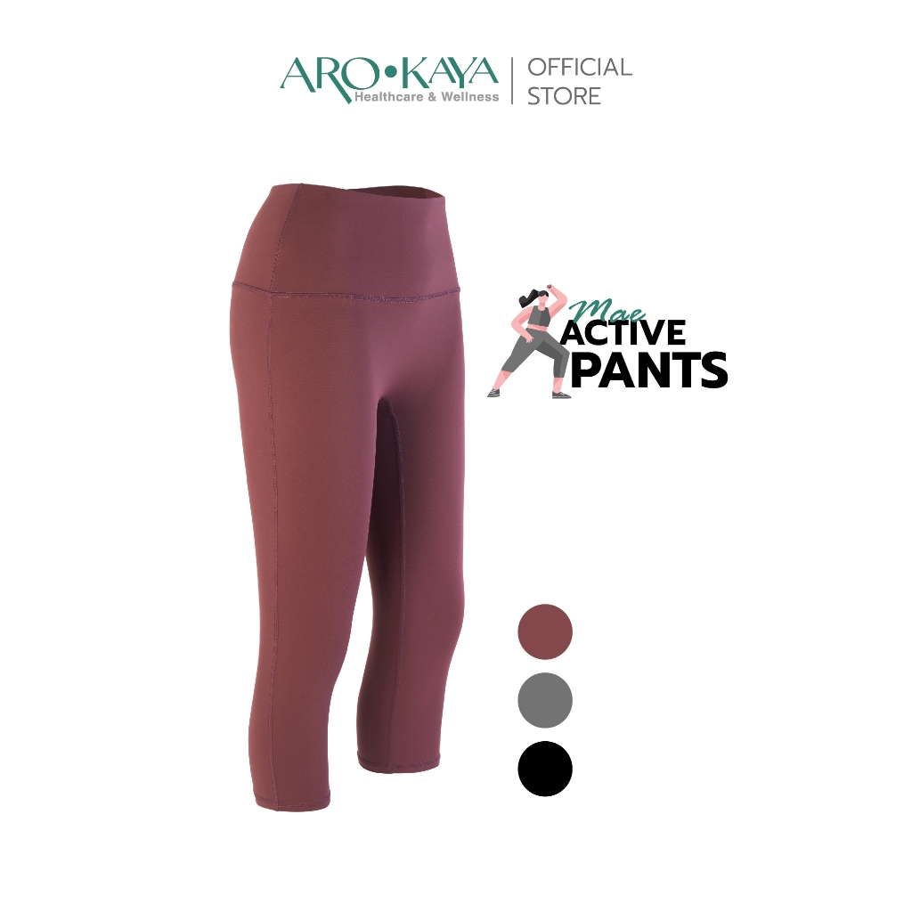 Arokaya Sports Pants กางเกงออกกำลังกายขา 5 ส่วน กางเกงกีฬา โยคะ ยืดหยุ่นสูง  รุ่น Mae - AU5002