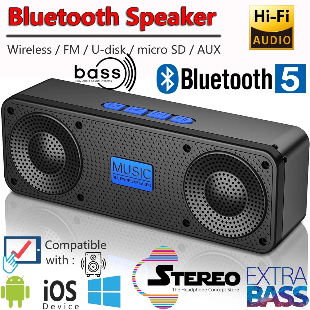 ลำโพงบลูทูธ ลำโพงไร้สาย ลำโพงสเตอริโอ 9D BASS แบบพกพา ไฮไฟซาวด์บาร์ซับวูฟเฟอร์ เครื่องเล่นเพลงไร้สาย ลำโพงกลางแจ้งที่ดัง