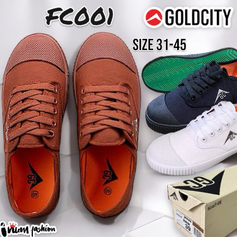 NFshoes🔥 รองเท้าผ้าใบนักเรียน โกลด์ซิตี้ Goldcity รุ่น Fc001 รองเท้านักเรียน สีดำ สีน้ำตาล สีขาว W/H