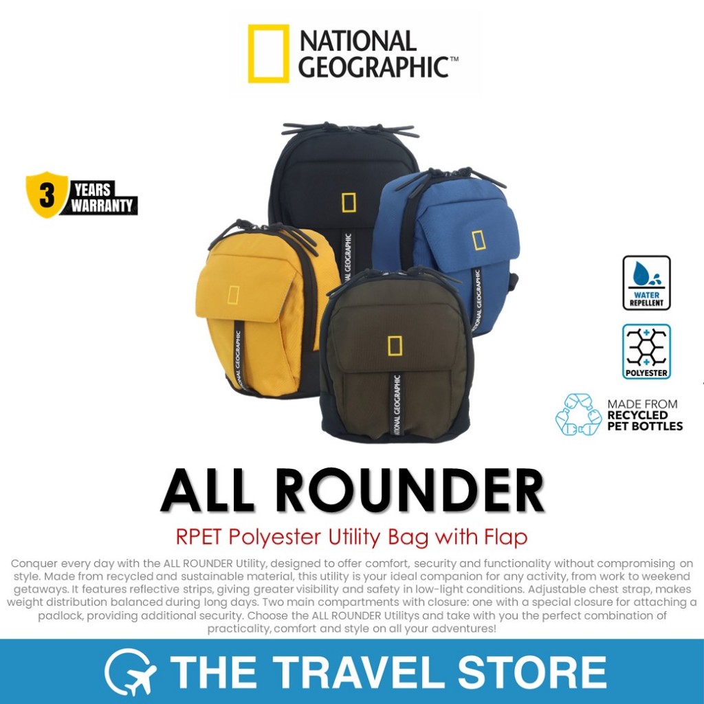 National Geographic ALL ROUNDER RPET Polyester Utility Bag with Flap (N27901) กระเป๋าสะพายข้าง