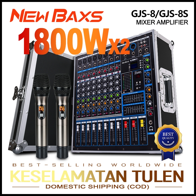 NEW BAXS เพาเวอร์มิกเซอร์ 8 ช่อง MIXER 1800W มี Echo ปรับ EQ 7 แบนด์ 16 DSP Bluetooth USB MP3 อัดเสียงได้ รุ่น GJS-8S