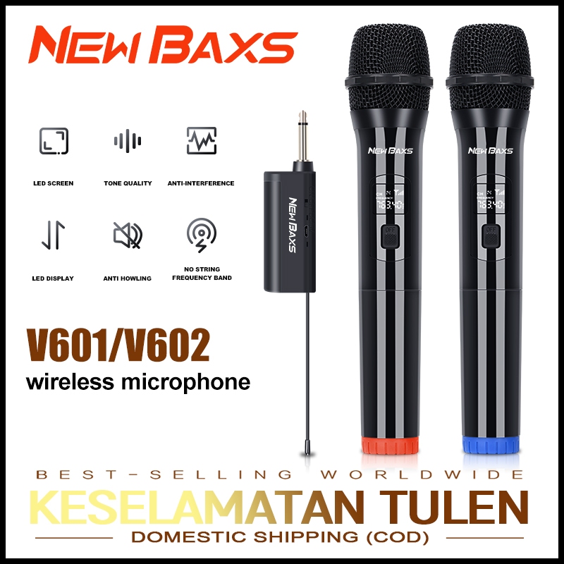 NEW BAXS ไมโครโฟนไร้สาย ไมค์ลอย 2 ไมค์ UHF wireless microphone V601/V602 เสียงชัด ไกล คาราโอเกะ โบสถ์ งานอีเว้นท์