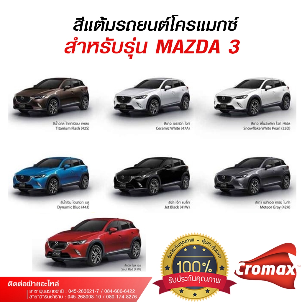 สีแต้มรถยนต์โครแมกซ์ สำหรับรถยนต์ MAZDA 3 มาสด้า 3