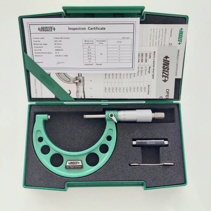 ไมโครมิเตอร์วัดนอก 50-75 x 0.01 mm Outside Micrometer INSIZE รุ่น 3203-75A